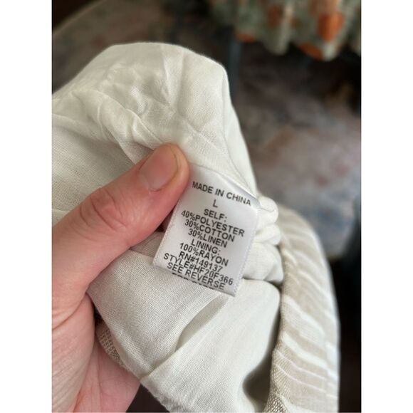 ALTAR'D STATE White Tan Stripe Ruffle Button Mini Skirt, Size Large - Picture 9 of 9